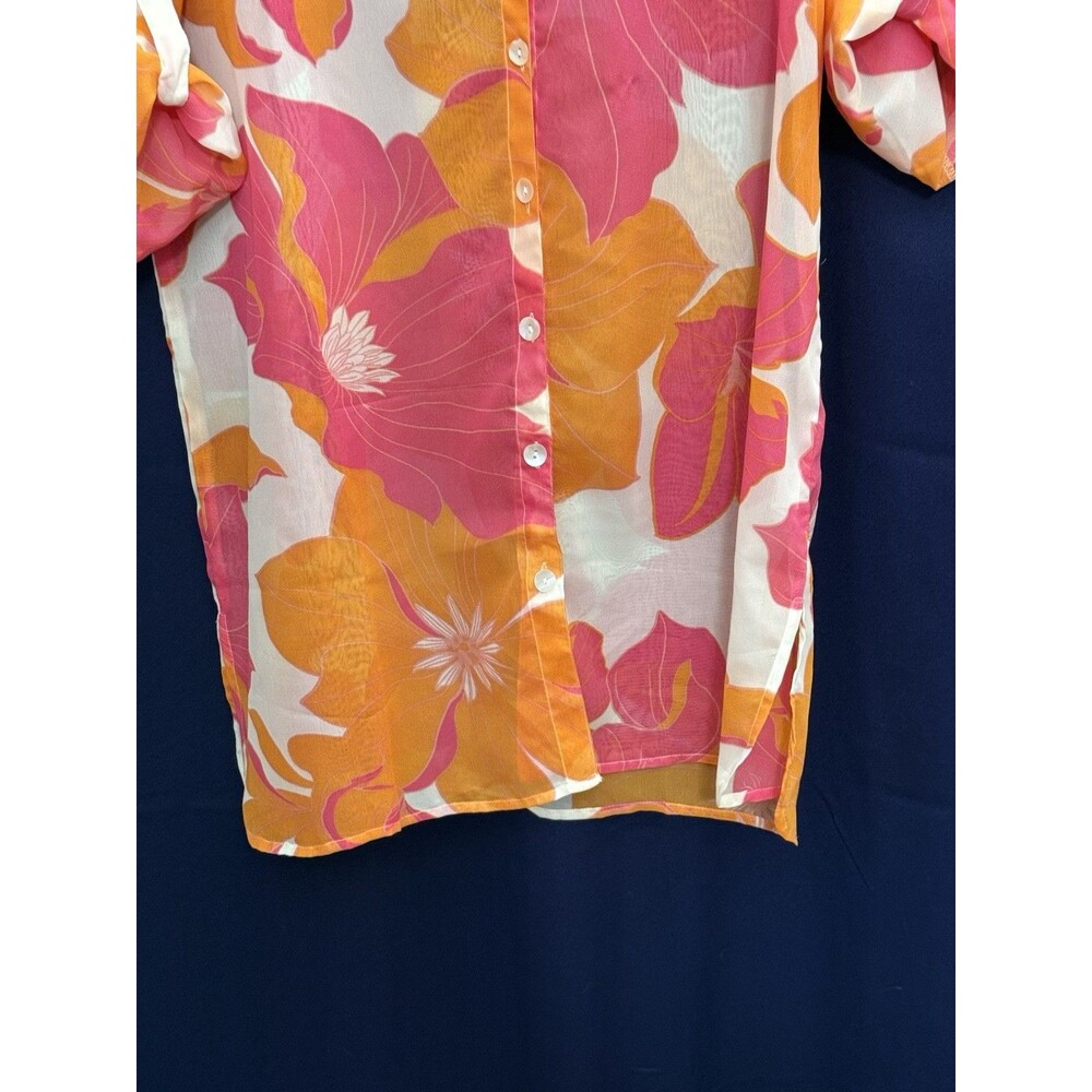VTG Y2K Mod Tropical Floral Sheer Tunic Cover Up Palm Springs Glam L - Picture 7 of 14